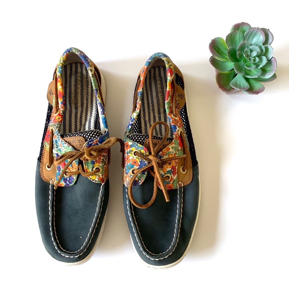Sperry Navy Liberty Floral Leather Topsider Loafer
